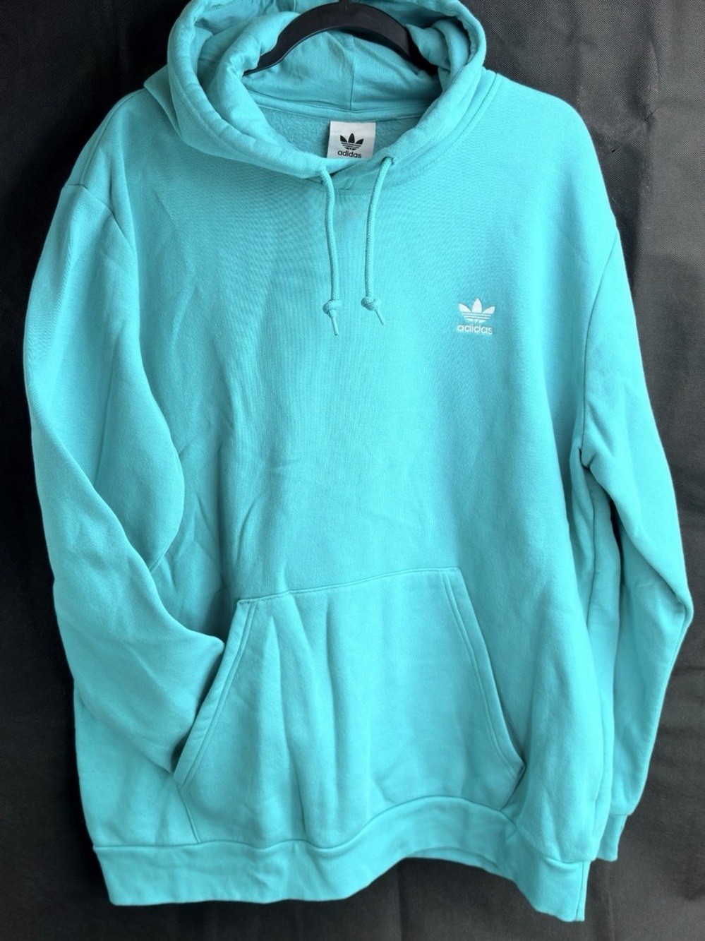 adidas Men’s Light Turquoise Crewneck Hoodie with White Trefoil